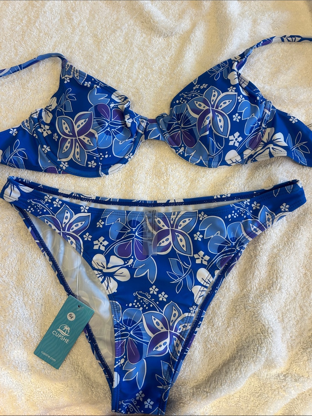Cupshe Blue & White Floral Underwire Bikini Set